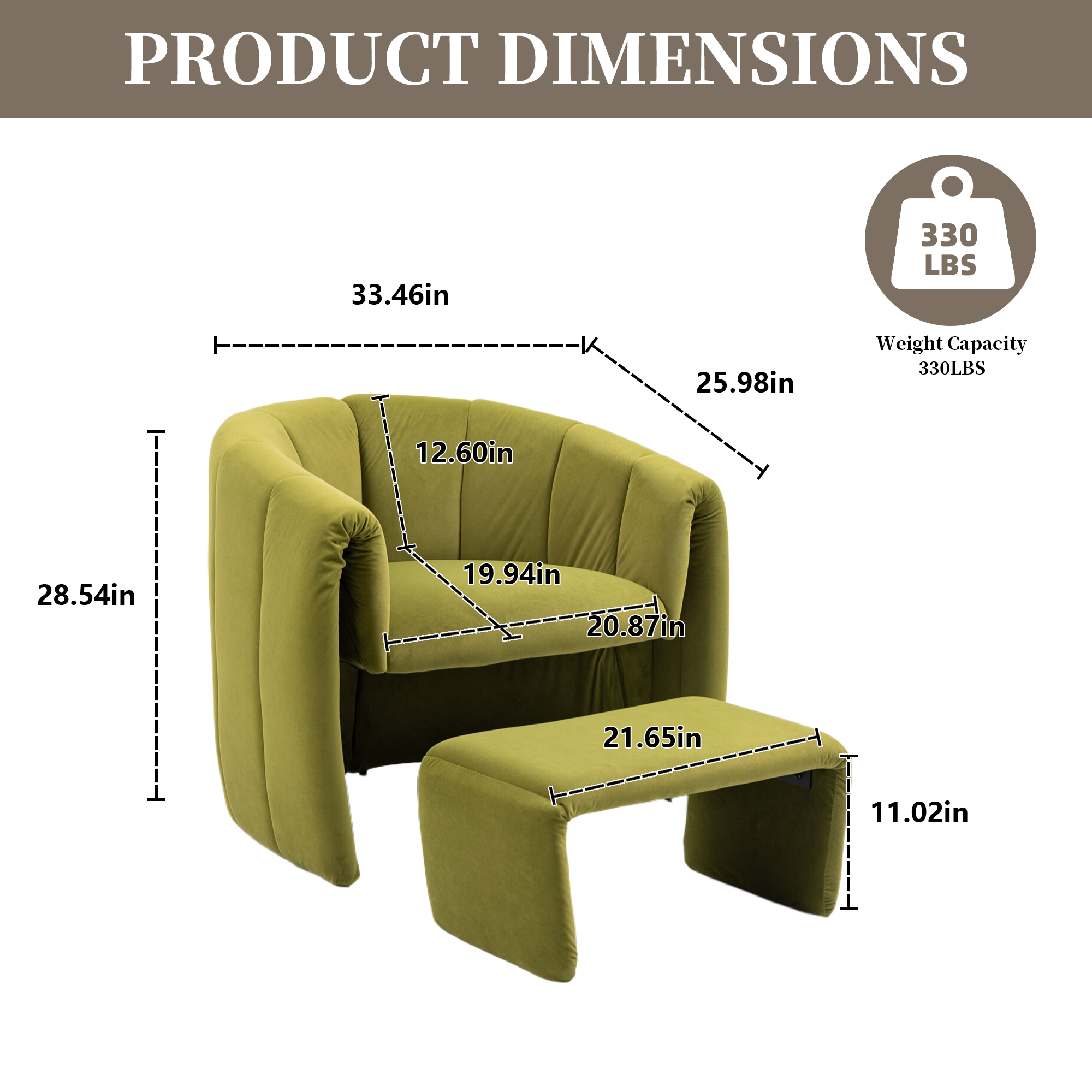 MOONMISS Velvet Upholstered Mid Century Modern Barrel Chair with Ottoman-Olive Green