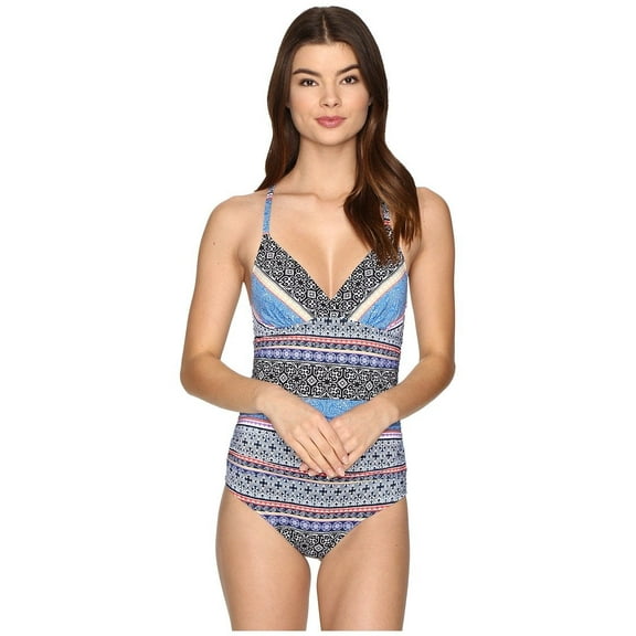 Jantzen Women's Batik Stripe Strappy One Piece Swimsuit, Black, 10