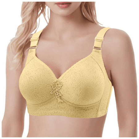 Fulorrnie Bras for Women Plus Size No Underwire Lift Supportive Back Fat Smoothing Full Figure Balconette Comfort Bra Light Yellow 36