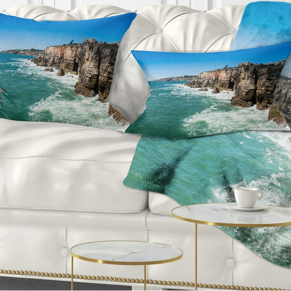 Designart Coastline of Cascais - Seascape Photography Throw Pillow - 12x20