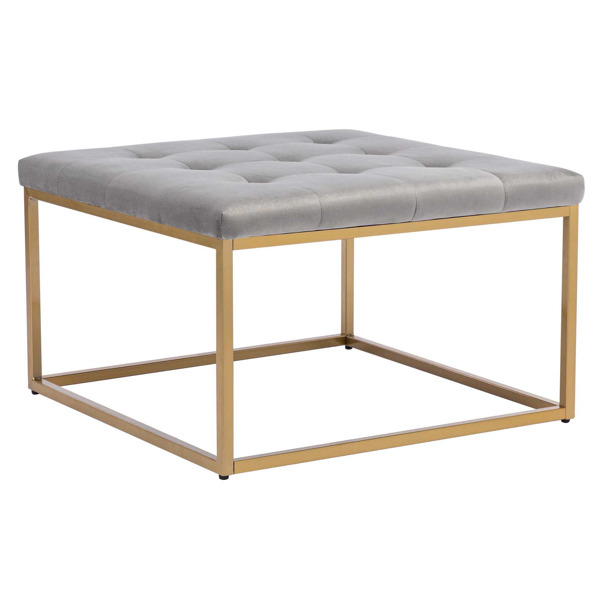 Duhome Upholstered Square Ottoman Coffee Table, Modern Tufted Ottoman with Metal Base Footrest Ottoman for Living Room, Velvet Black