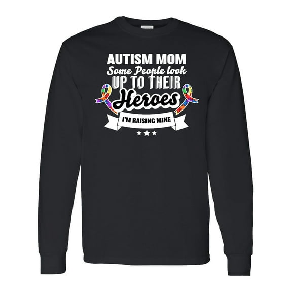 Inktastic Autism Awareness Autism Mom with Puzzle Ribbons Long Sleeve T-Shirt