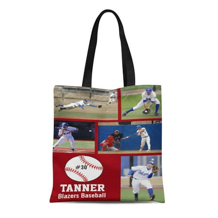 - ASHLEIGH Canvas Tote Bag Player Custom Baseball Collage Name Team Sports Personalized High Reusable Handbag Shoulder Grocery Shopping Bags