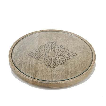 Mind Reader Round Cheese Platter, Serving Tray, Decorative Display Tray, Serving Tray with Glass Top, Flat Butler Tray,
