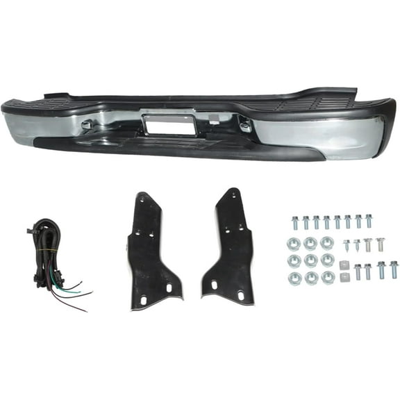 ALL-CARB Chrome Steel Rear Step Bumper without Park Assist Sensor Holes Replacement for Chevy Tahoe Suburban Yukon XL 2000-2006 GM1103103 GM1197101