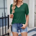 thumbnail image 5 of Womens Tops Women's 2025 Spring/Summer New Solid Color V Neck Lace Splicing Short Sleeve Loose T Shirt Top Shirts for Women, 5 of 6