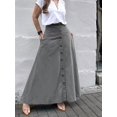 thumbnail image 5 of Women Button Down Maxi Skirts High Waist A-Line Pleated Long Skirts with Pockets Gray S, 5 of 7