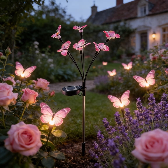 Solar Butterfly Garden Stake Lights 6 LED Pink Butterfly Swaying Pathway Lights Waterproof Outdoor Decorative Solar Lights for Yard Lawn Flower Bed Landscape Decor