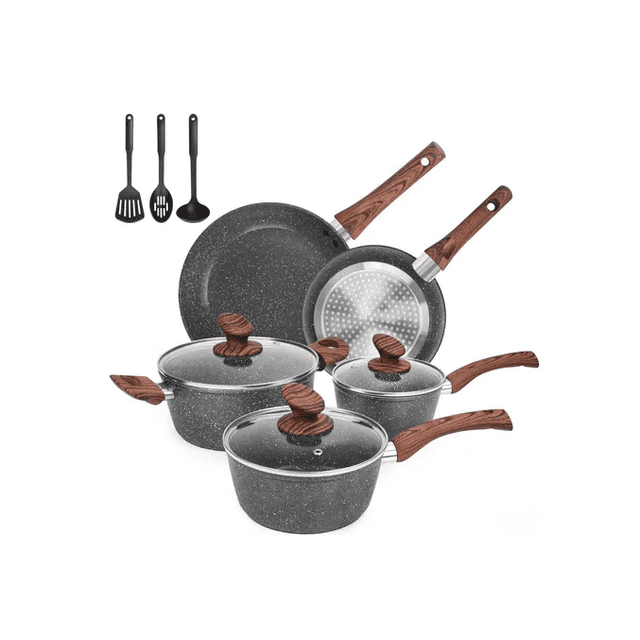 Batería De Cocina 11pz Granito Extra Antiadherente Sartén Xtellar negro