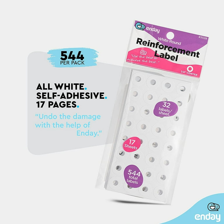 Enday White Paper Hole Reinforcements Adhesive Paper Punch Sticker Pack,  544 Pack 