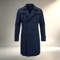 thumbnail image 4 of uublik Mens Trench Coat Navy Long Sleeve Classic Overcoat Open Front Cardigan Jacket, 4 of 6