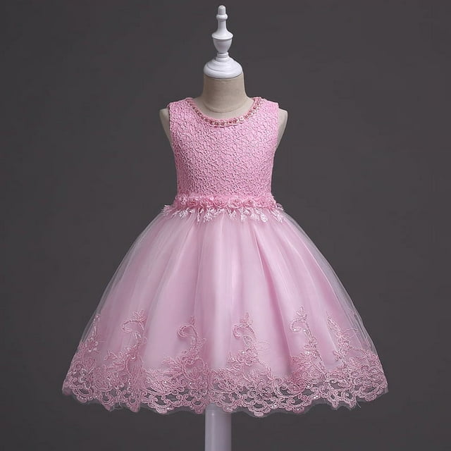 Vestido de encaje con cuentas para niñas Vestido de princesa con flores para niñas grandes Vestido de tutú con flores de ganchillo y lentejuelas para niñas