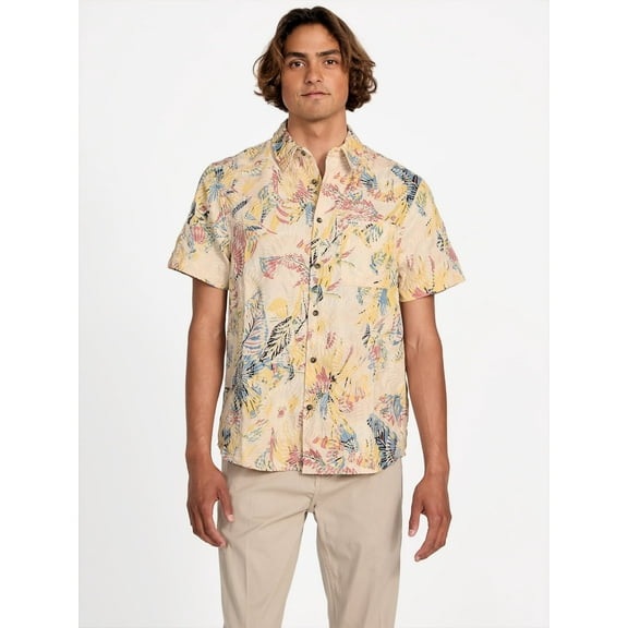 Guess SAND TROPICAL COLORFUL Men's Embro Printed Short-Sleeve Shirt, US 2X-Large
