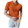 thumbnail image 3 of JTieacloth Mens Lapel Collared Shirt Men's Summer Fashion Casual Short Sleeved Tops Solid Color Cardigan Tight Shirt Men's Clothing(Orange,M), 3 of 7