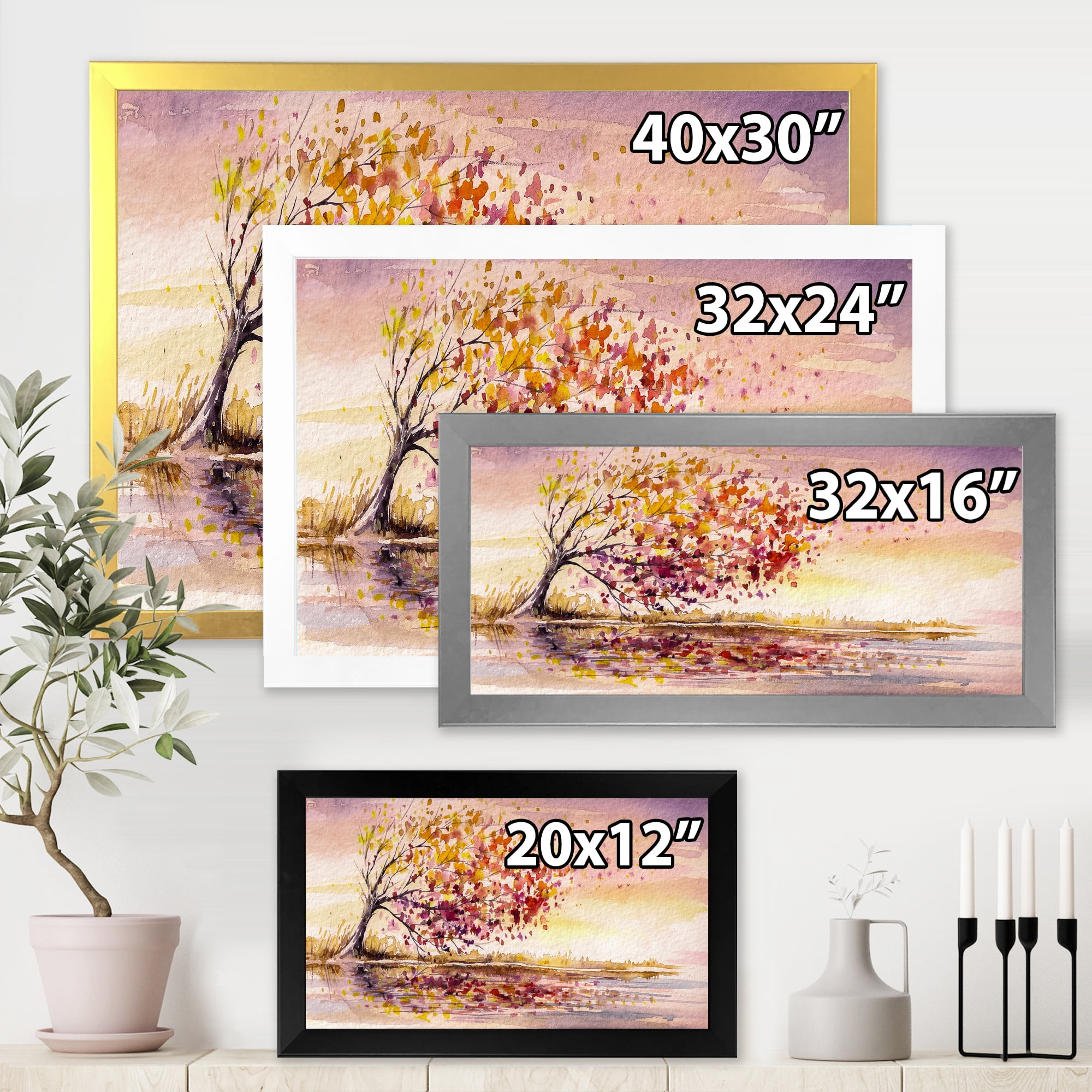 Designart 'Orange and Yellow Autumn Tree' Traditional Framed Art Print