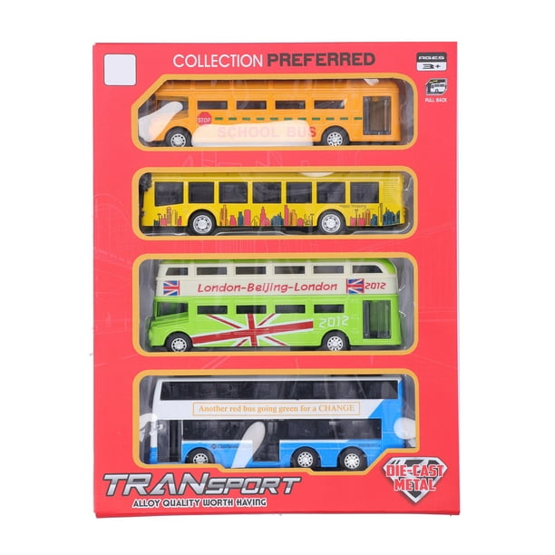 Juguete de coche extraíble, juguetes de autobús de aleación de 4 piezas, juego de juguetes de autobús, modelo de vehículo de alta capacidad