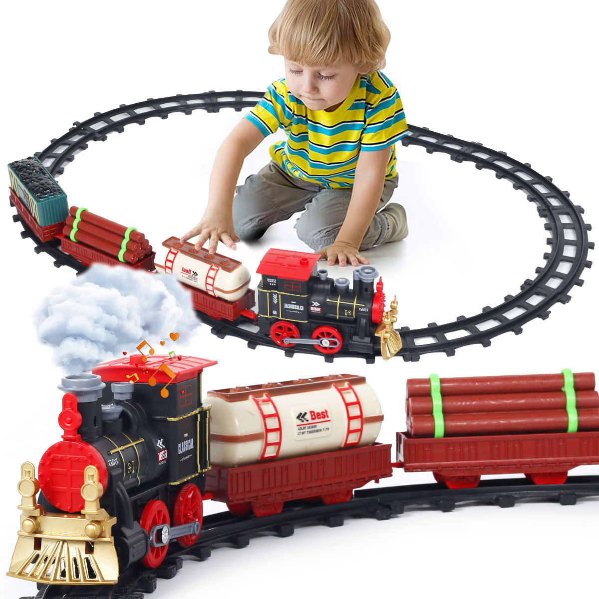 Ikoopy 14pcs Electric Train Toy Electric Rail Car Set with Music and
