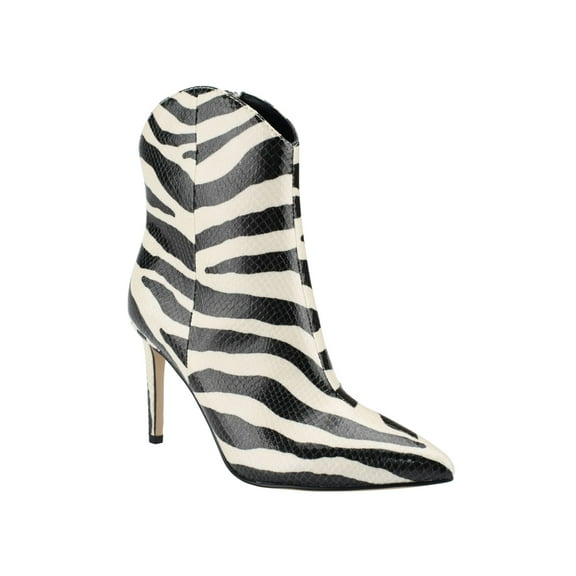 MARC FISHER Womens Ivory Animal Print Embossed Padded Revati Pointed Toe Stiletto Zip-Up Booties 6.5 M