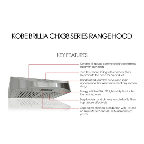 Kobe Chx3836sqbd 3 Brillia 36 Inch Ductless Under Cabinet Range Hood Kobe Chx3836sqbd 3 Brillia 36 Inch Ductless Under Cabinet Range Hood Sd 400 Cfm Led Lights Baffle Filters Com