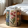 thumbnail image 2 of Boho Floral Embroidery Laundry Basket,Quilted Fabric Storage Hamper with Sturdy Handles,Vintage Botanical Print Organizer for Dirty Clothes,Towels and Home Decor, 2 of 6
