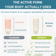 Igennus High Potency Vitamin K Complex, K1 & K2 (MK-4 & MK-7), 1-a-Day, All Trans Bioactive Form for Superior Bone & Cardiovascular Support, Clean Label, Vegan, 90 Capsules