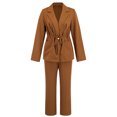 thumbnail image 4 of GigrtiJin Women Fall 2 Piece Sets Casual Striped Lapel Suit Jacket and Straight Trousers Set Fashion Casual Comfy Outfit, 4 of 7