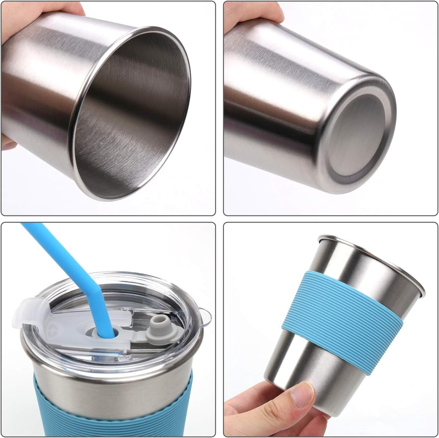 LQQBOX Stainless Steel Cups, 5 Pack 12oz Kids Drinking Glasses Spill Proof Metal Tumblers Cups with Lids and Straws for Kids and Adults