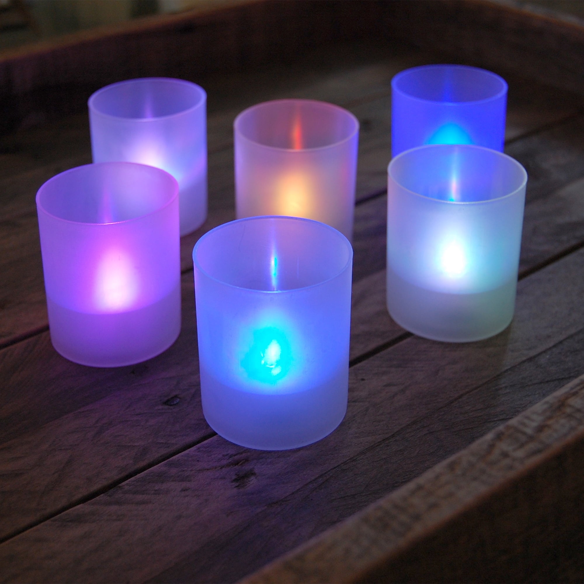 Flameless Votive Candles in Frosted Holders, Color Changing, 6Count