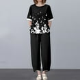 thumbnail image 2 of WTOBBY Women's Summer Fashion Two Piece Set Half Sleeve Printed Tops with Elastic Waist Nine Piece Pants Outfit Casual and Comfortable for Daily Wear ,Black L, 2 of 7
