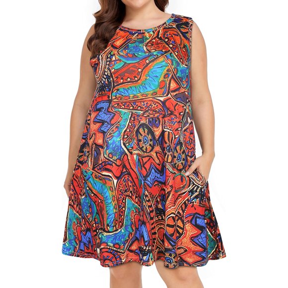 Robes d'Été pour Femmes Plage Décontractée T-Shirt Grande Taille Floral Manches Courtes Ample Fluide Boho Imprimé Coloré 5TG