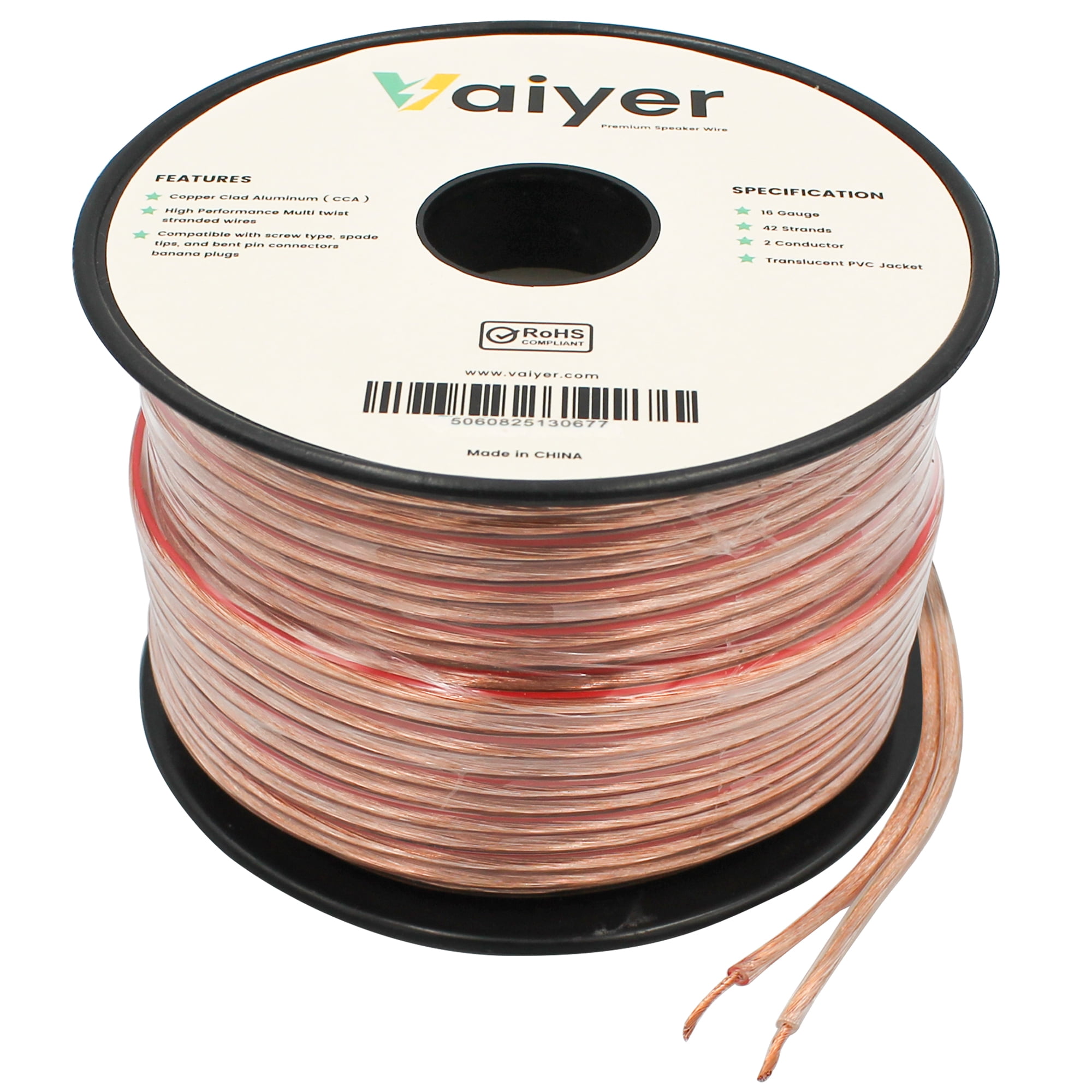 Vaiyer 16 Gauge Speaker Wire Cable - 50 ft 15.24 Meter 1.3 mm CCA High-Performance Stereo Speaker Cable for Car Speakers, Home Theater Speakers, Surround Sound, Radio