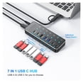 thumbnail image 4 of Powered 7 Port 10Gbps Data USB Hub with Individual Touch On/Off Switches for PC Laptop Desktop ,Powerful Charging, 4 of 5