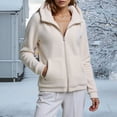 thumbnail image 4 of Winter Warm Women Fleece Hooded Sweatshirt Lightweight Full Zip Long Sleeve Fuzzy Jackets with Large Front Pockets, 4 of 8