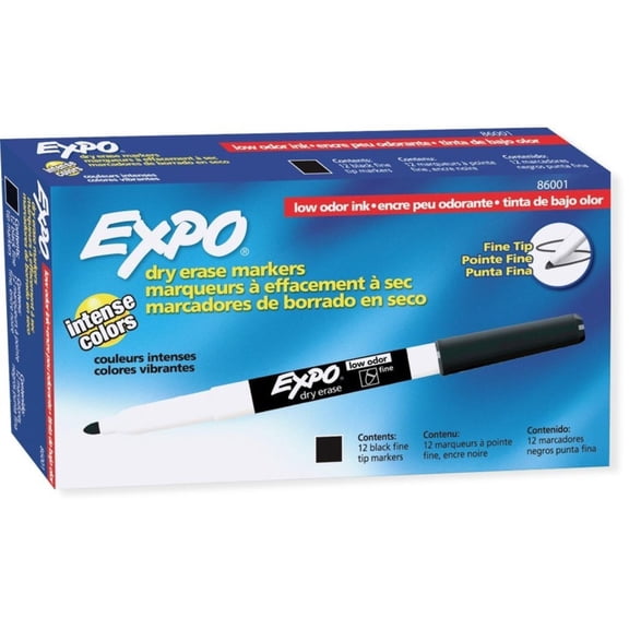86001 Low Odor Dry Erase Marker, Fine Point, Black (Pack of 12), Consistent, skip free marking in vivid color By Expo