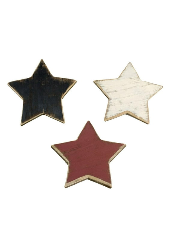 Five Point Painted Wooden Stars, Assorted Colors, 9-1/2-Inch, 3-Piece