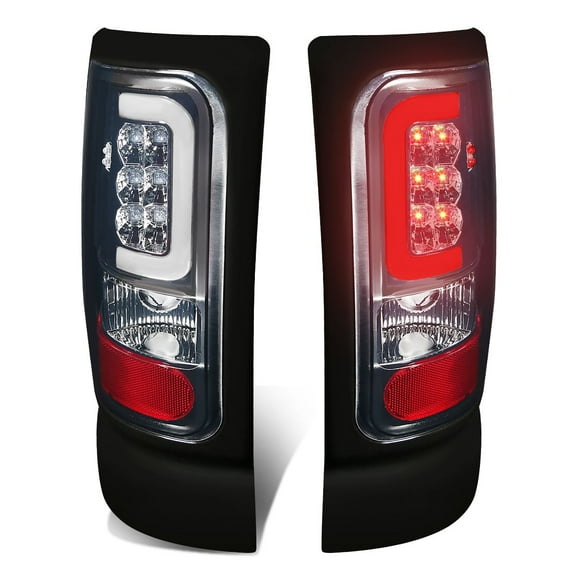 DNA Motoring For 94-02 Dodge Ram 1500 2500 3500 LED C-Tube Tail Light Brake Lamps Pair Chrome Smoked