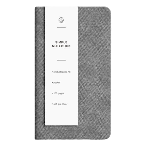 1Pc Rock Grey Slim Pocket Notebook, Linen-Textured Faux Leather Journal 3.85"x6.96" with Pen Holder, 160 Pages Lined Memo Book