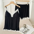 thumbnail image 2 of Women's Tank Tops Casual Loose Solid Color Lace Trim Pajama Sleeveless V Neck Vest Tops & Shorts Summer Nightwear Thin Modal Clothing Two Piece Sleepwear Set for Women, 2 of 4
