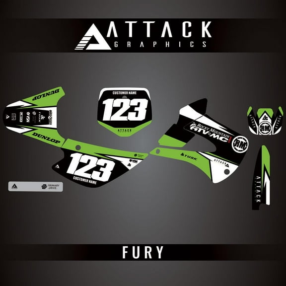 Attack Graphics Custom Fury Complete Bike Graphics Kit for Kawasaki KX100 1998