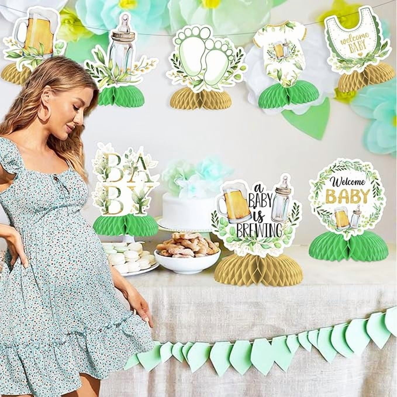 A Baby is Brewing Baby Shower Decorations Greenery - 8PCS Beer Baby Shower Honeycomb Centerpieces, Sage Green Beer Bottle Baby Brewing Gender Reveal Pregnancy Celebration Party Supplies