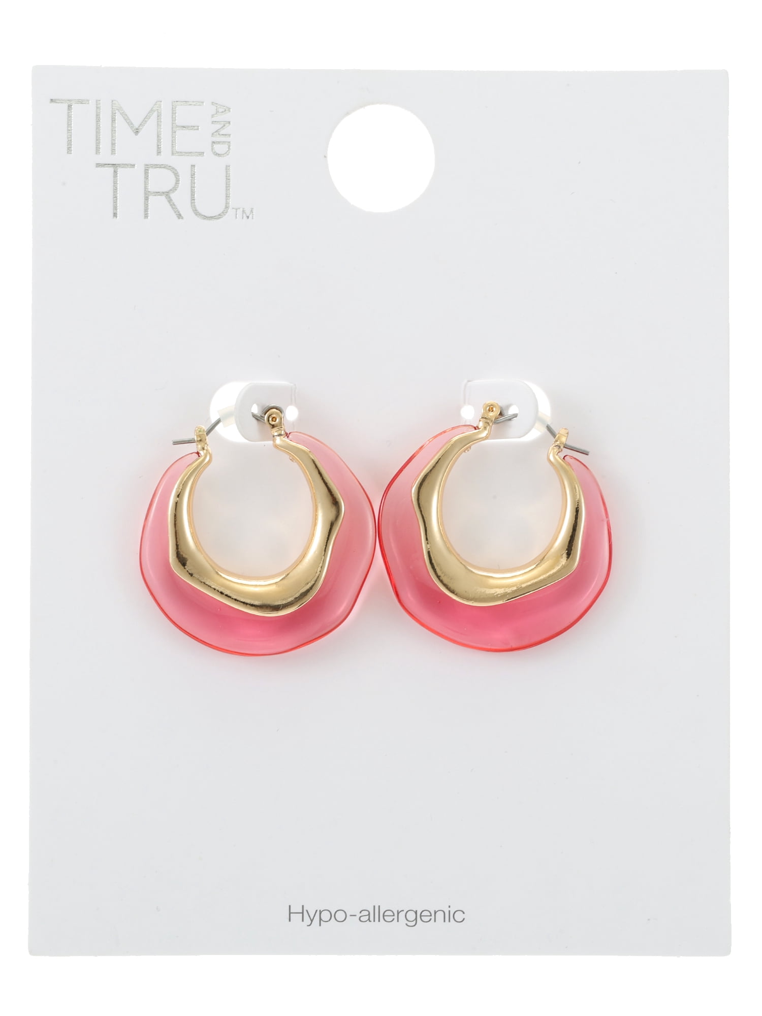 Time and Tru Pink Acrylic Swirl Snap Hoop Earrings, Pink, 1 Pair