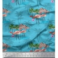 thumbnail image 1 of Soimoi Blue Poly Georgette Fabric Palm Tree, & Flamingo Bird Printed Fabric 1 Yard 42 Inch Wide, 1 of 3