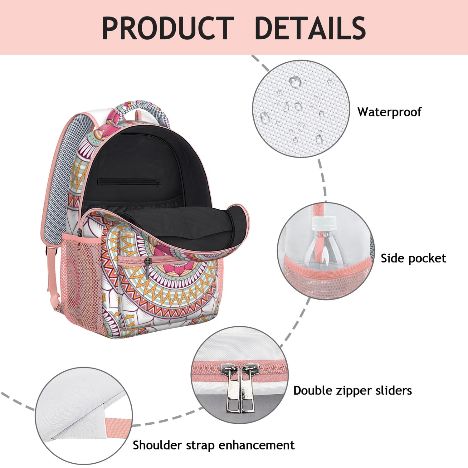 Symmetrical Ethnic Mandala Student Backpack - Breathable Ergonomic School Bag for Commuters