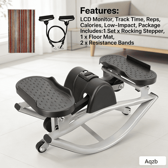 Aqzb Steper Rock Side to Side at Home, Portables Legp and Glute Trainings Devices with Digital Displays&Floor Mat&Resistance Bands, Suitablel for Home Workouts Black