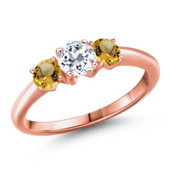 Gem Stone King 18K Rose Gold Plated Silver White Topaz and Yellow Citrine Engagement Ring for Women | 1.11 Cttw | Round 5MM | Gemstone November Birthstone | Size 7