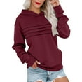 thumbnail image 3 of qucoqpe Womens Classic Hooded Sweatshirt Casual Solid Pleated Long Sleeve Crewneck Hoodies, 3 of 5