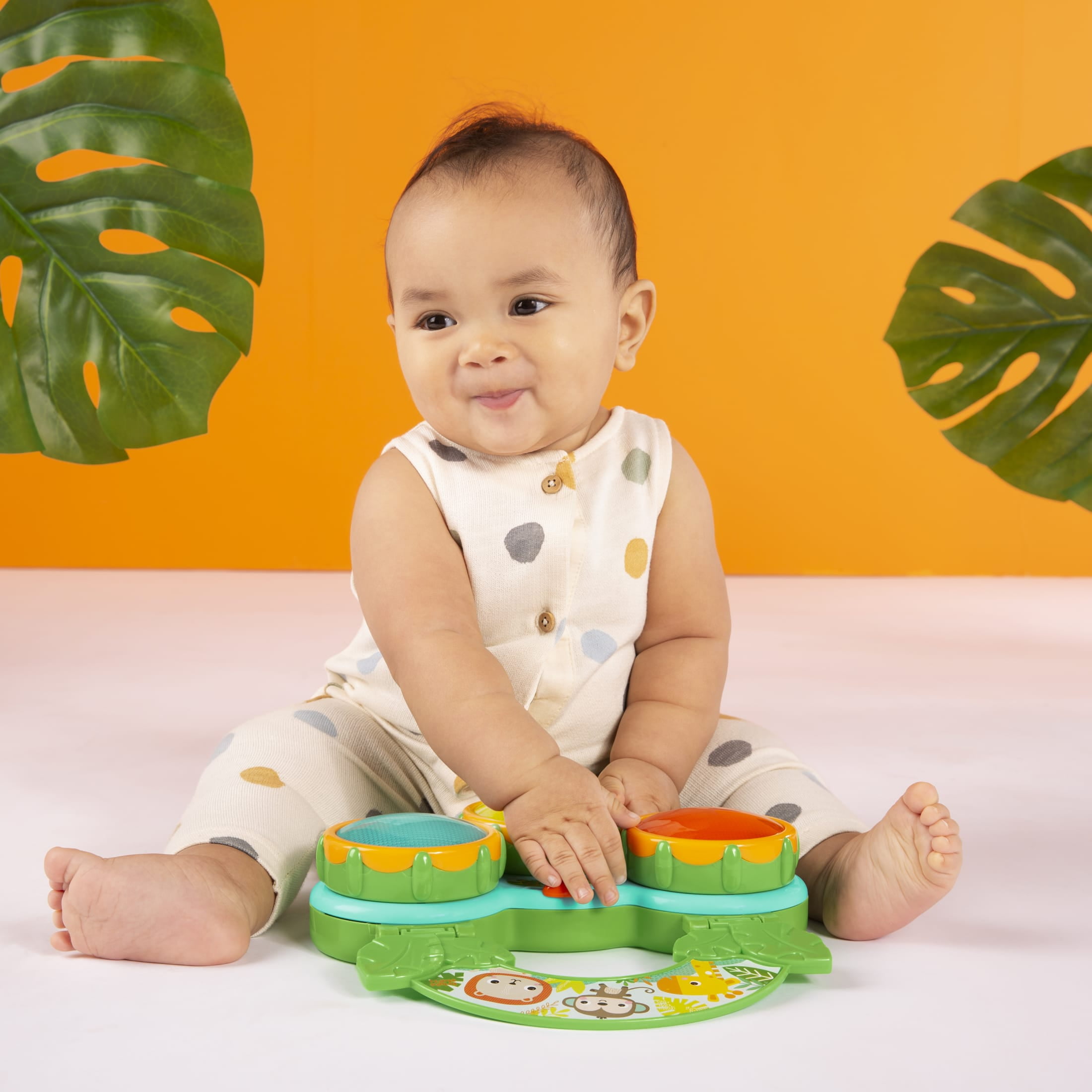 Bright Starts Safari Beats Musical Drum Toy with Lights, Ages 3 Months +, Infant and Toddler, Unisex