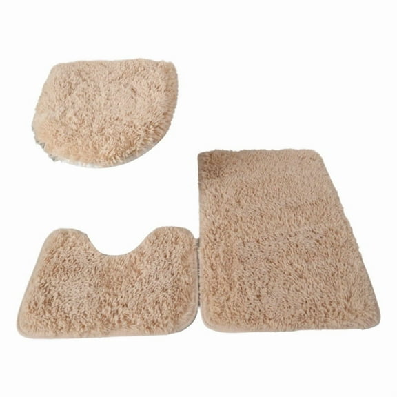 Toilet Seat Cover 3Pcs Bath Mat Shower Room Floor Rug Home Bathroom Anti-Slip Absorbent Doormat Bathtub Decor Carpet C,3 x decorative rugs,Light Beige