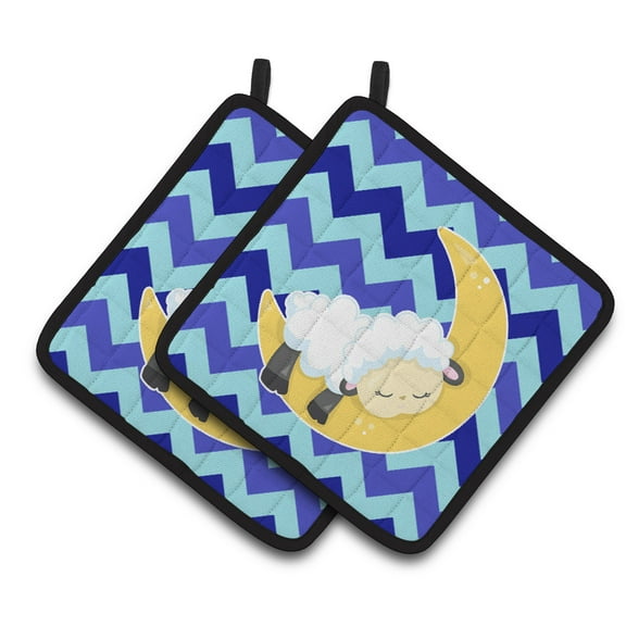 Sheep on Moon Chevron Pair of Pot Holders