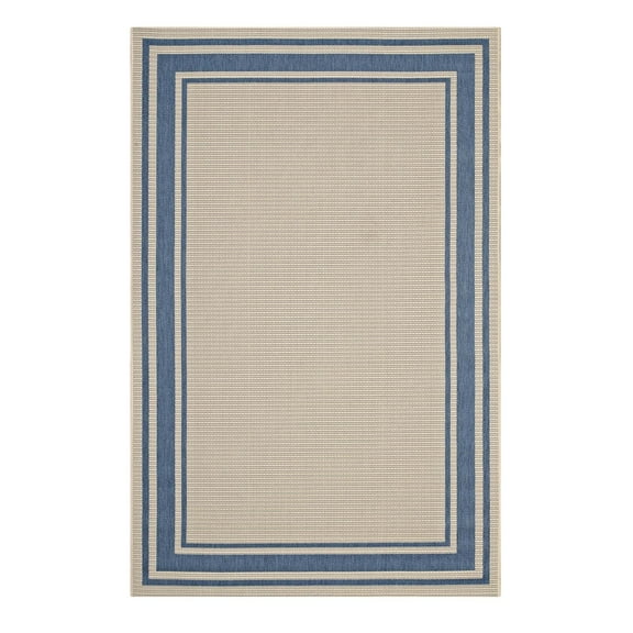 Modway Rim 63x90.5" Solid Border Indoor and Outdoor Area Rug in Blue and Beige